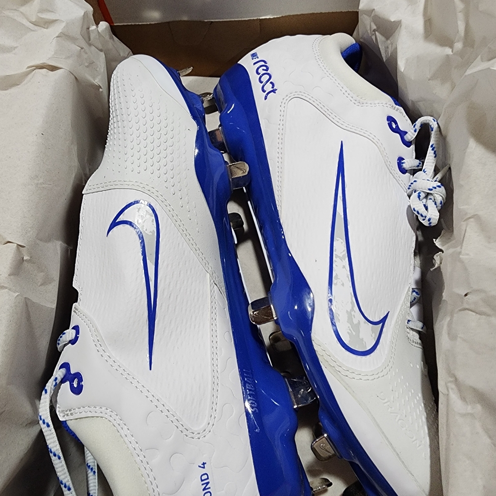 Nike White and Blue Athletic Cleats